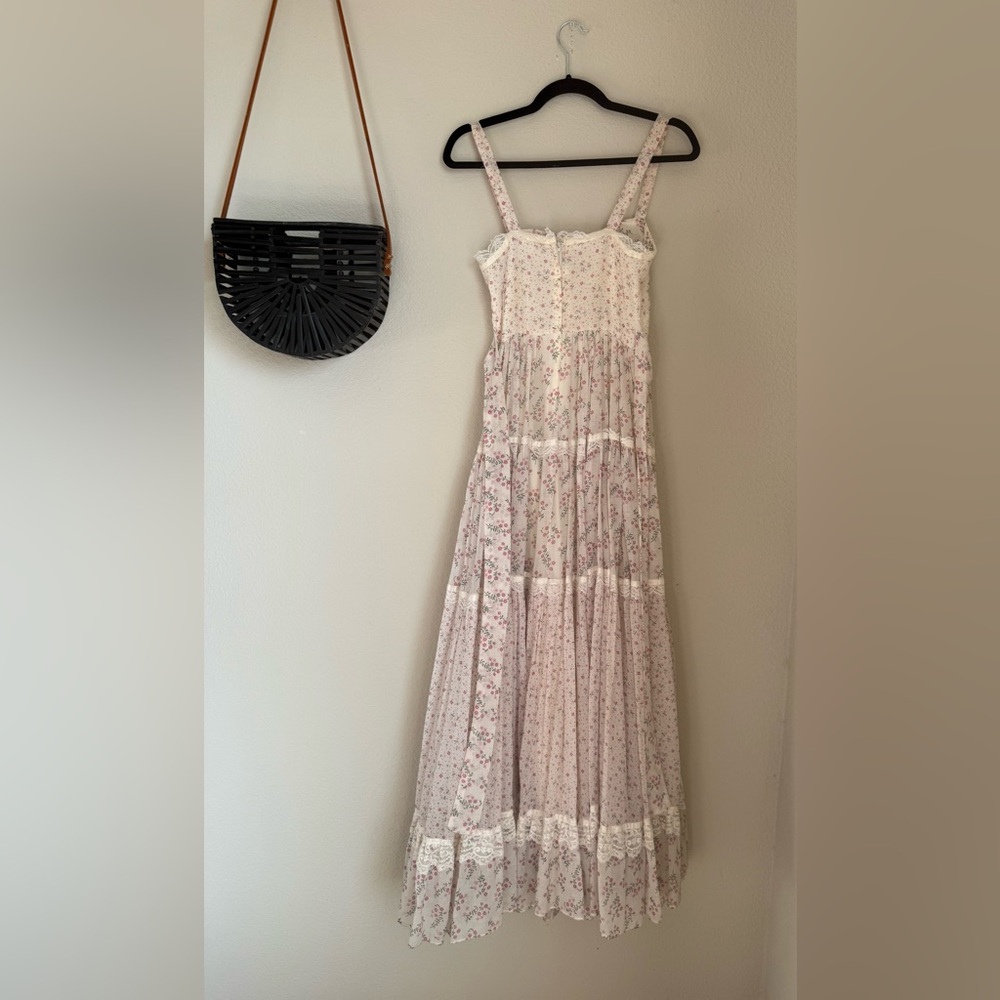 Vintage 1970s Gunne Sax Jessica McClintock Floral Strap Tie Maxi Dress, Size 7 - Picture 6 of 8